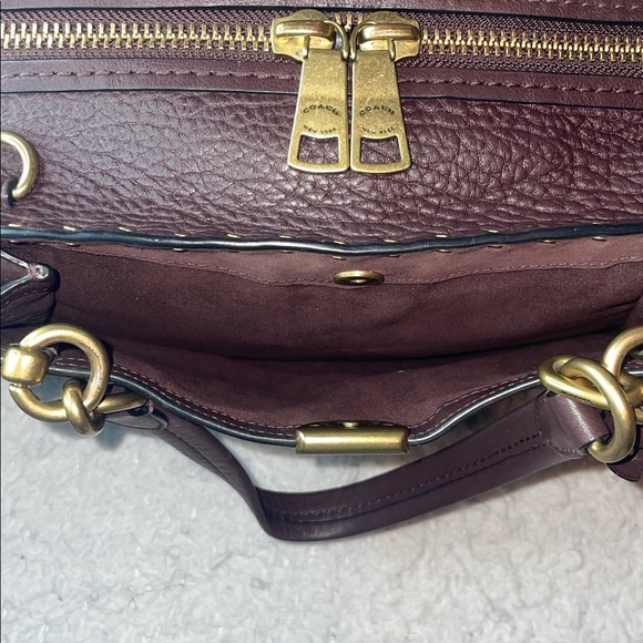 Coach Dreamer 36 Border Rivets Large Mixed Leather Suede Shoulder Bag in Brown - Picture 9 of 16